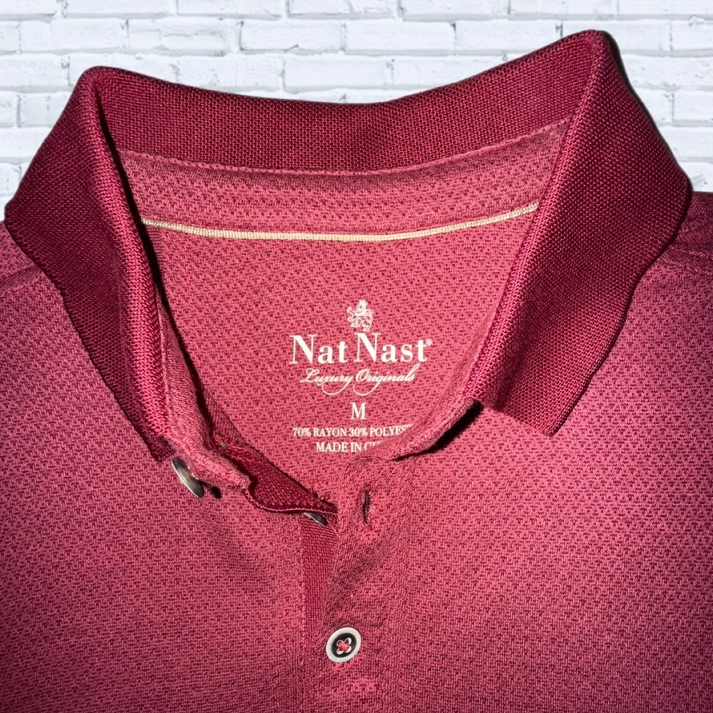 Nat Nast Luxury Originals Men’s Polo Shirt Size M Red Textured Knit Rayon Blend